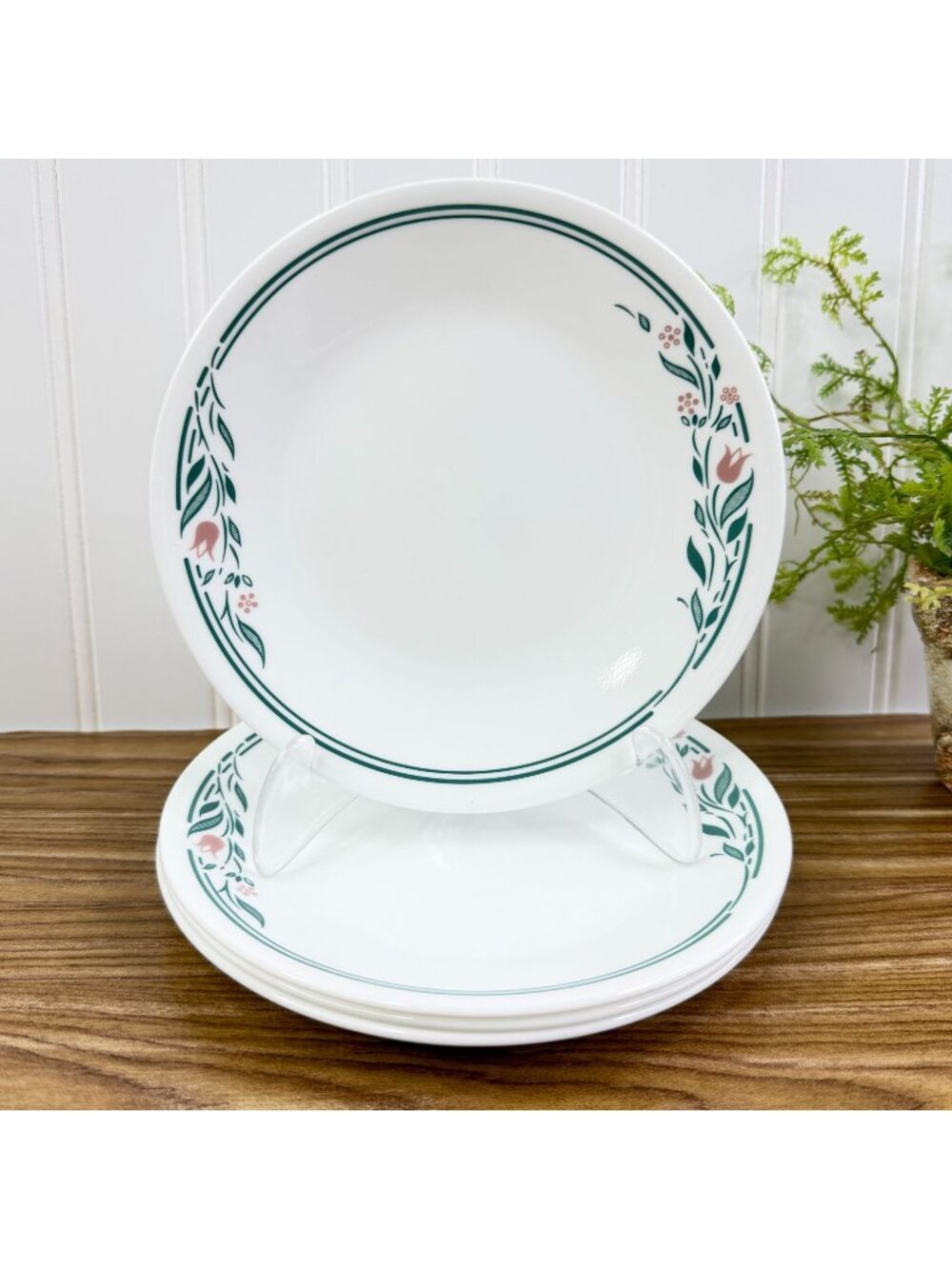 Corning Corelle 4 Rosemarie Dessert Bread & Butter Plates 7" Green Tulip